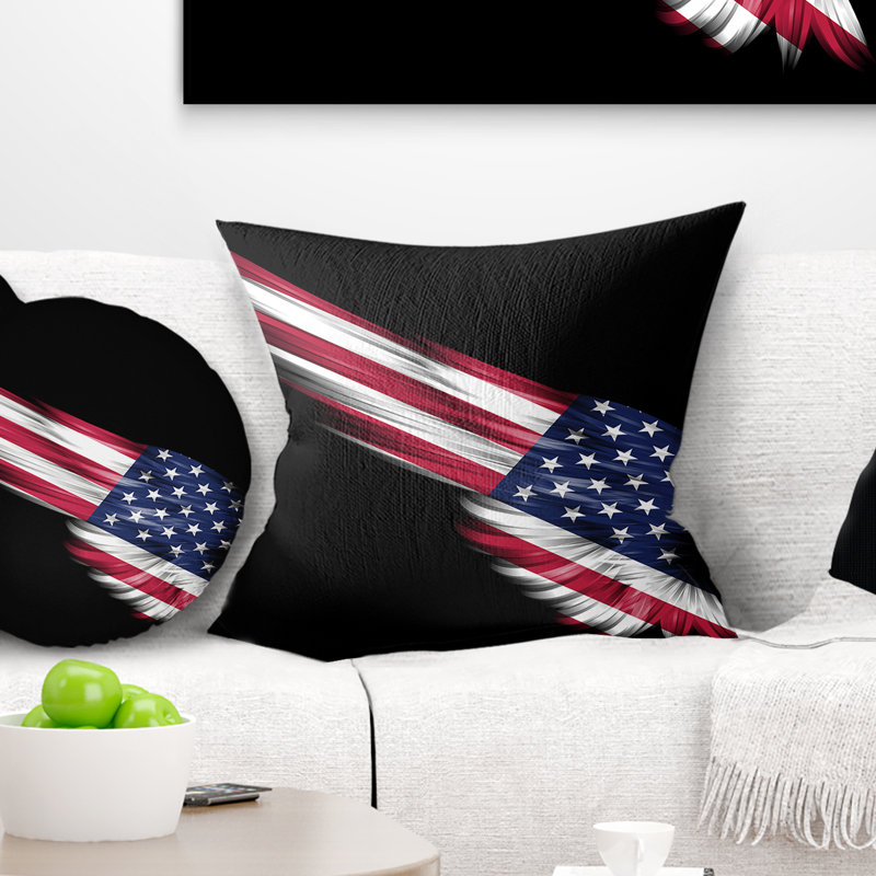 Aile avec drapeau américain - oreiller imprimé Americana, 16 po x 1 po, Coussin décoratif