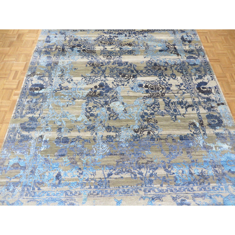 Tapis de zone one-of-kind-noué la bleu/brun 7 pi 10 po x 10 pi Elbridge
