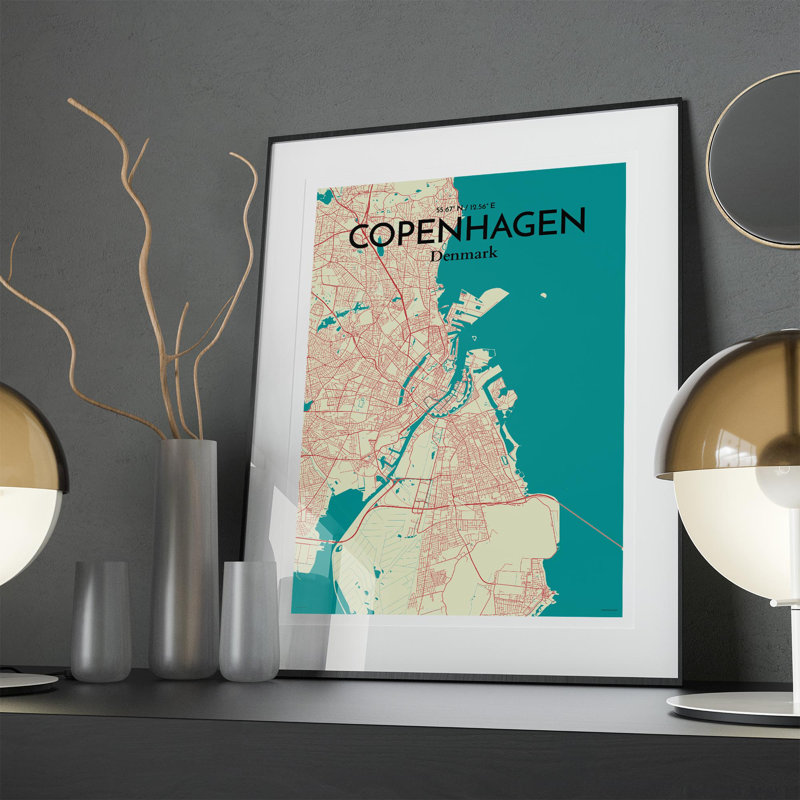 Copenhagen City Map In Tricolour - No Frame Print, 27.6cm H x 19.7cm W x 0.05cm D