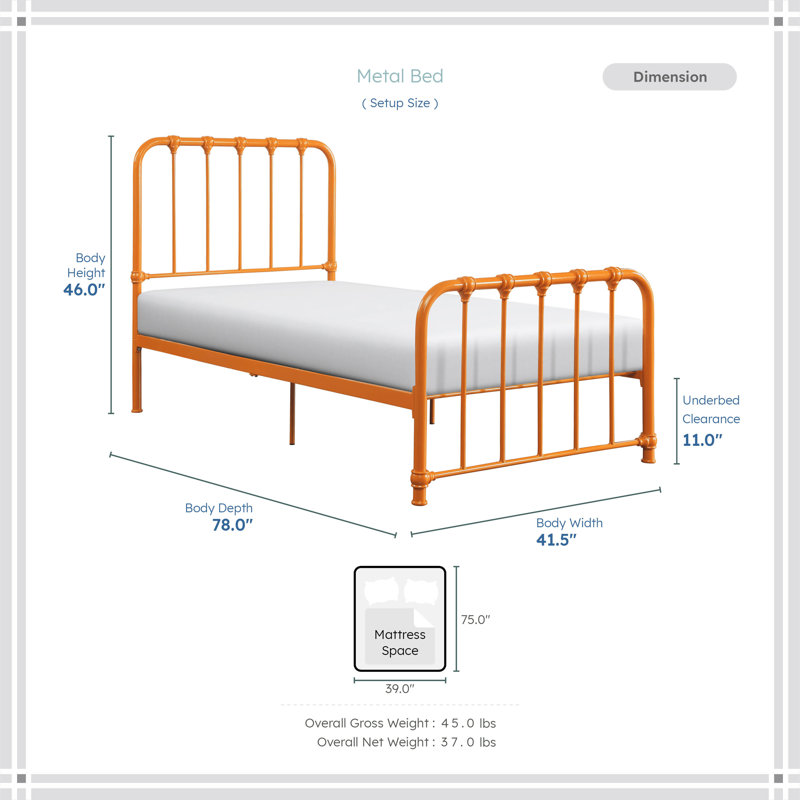 Lit plateforme en métal Anite, Simple, Orange