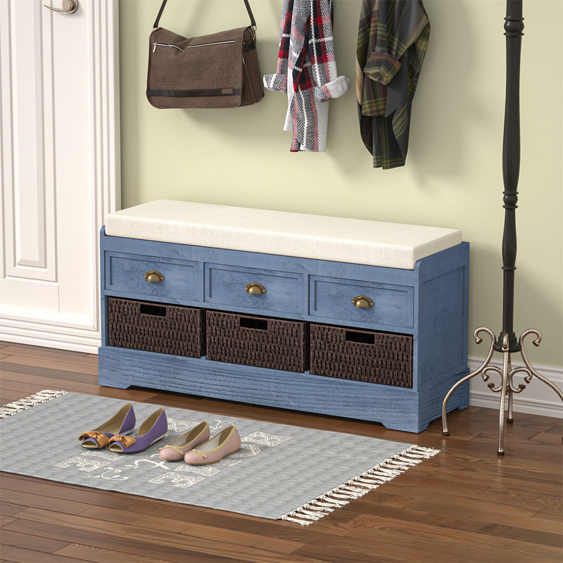 Banc de rangement avec tiroirs Maribelle, Bleu