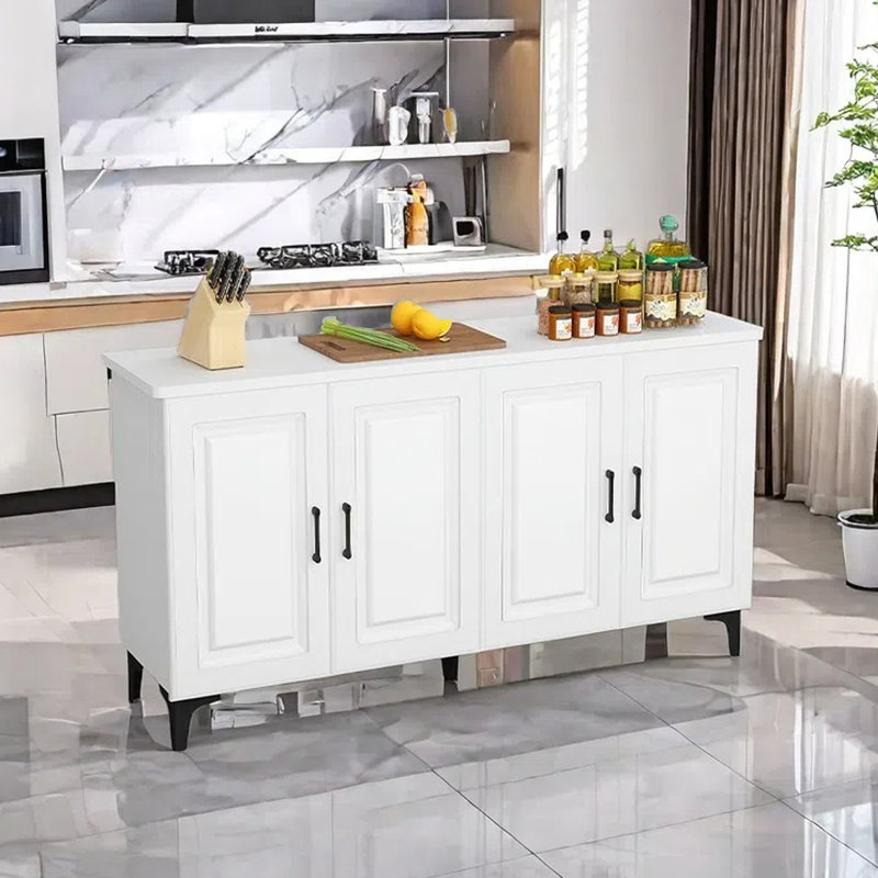 Modern Kitchen Island with Ample Storage and Sleek Design, White