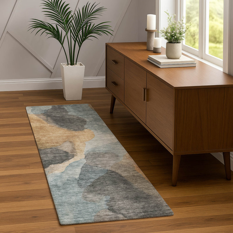 Tapis abstrait intérieur / extérieur lavable à la machine Chantille ACN2969, Sarcelle, Tapis de couloir 2 pi 3 po x 7 pi 6 po