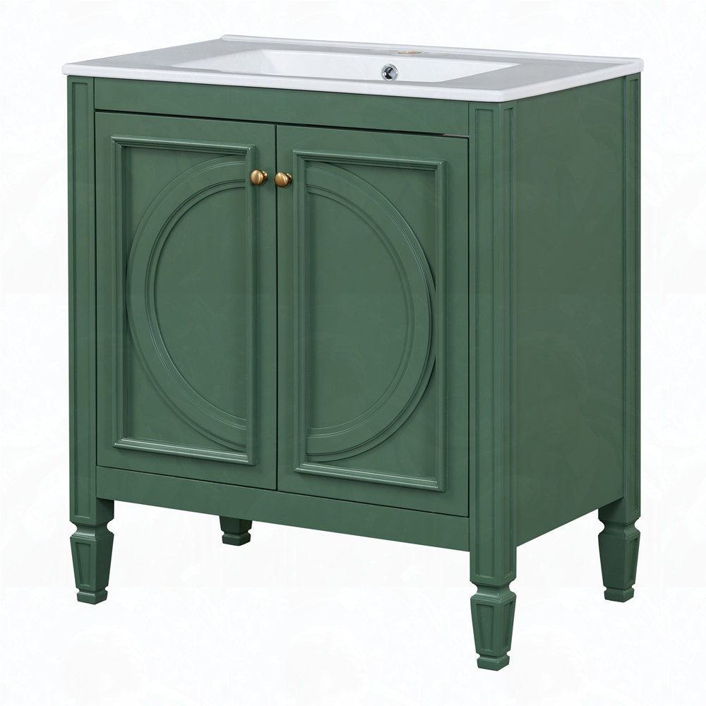 Charlton Home® Vintage Style Bathroom Vanity with Sink, Two Doors and Shelf | Wayfair