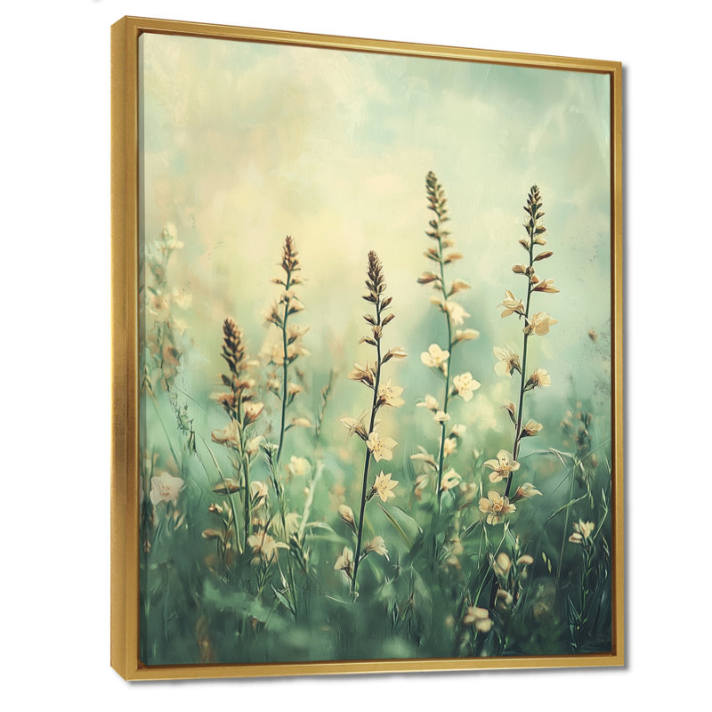 Art sur toile, "Green Country Wildflowers Dream", H 40 po x l 30 po, Reproduction encadrée sans passe-partout, Doré