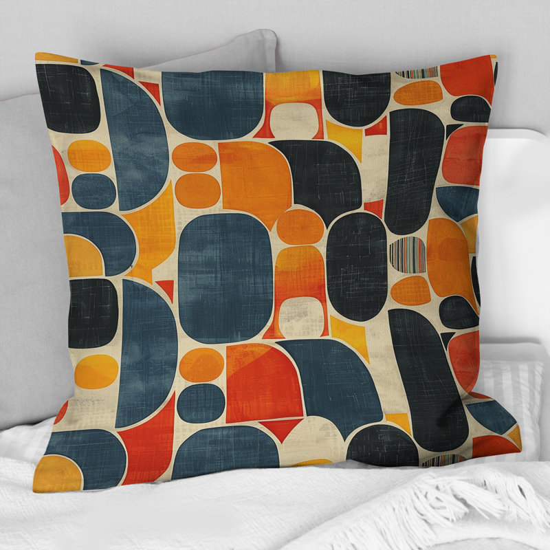 Coussin orange et vert Midcentury, 18" x 18"