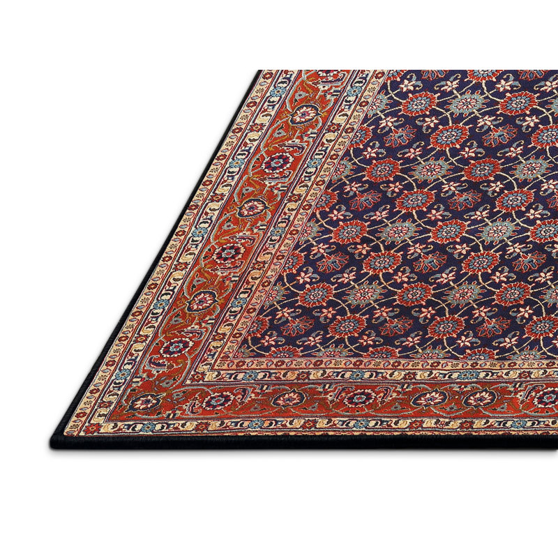 Tapis traditionnel rouge / bleu, Rectangle 5 pi x 7 pi