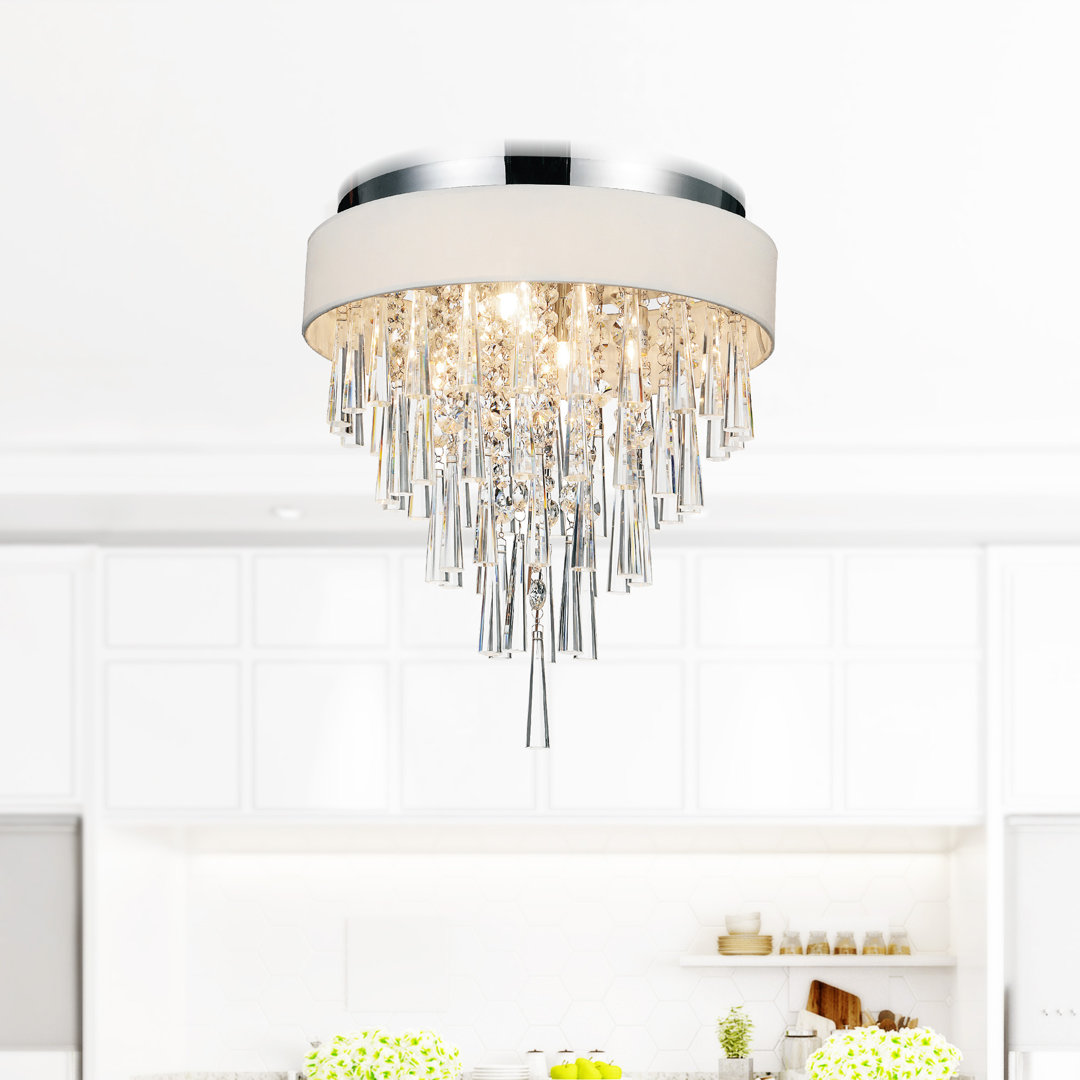 16'' 4 Light Drum Shade Flush Mount With Black or Off White Shade & Chrome Finish – G9 LED Compatible – Ideal for Bedroom, Hallway, Entryway Rosdorf Park 