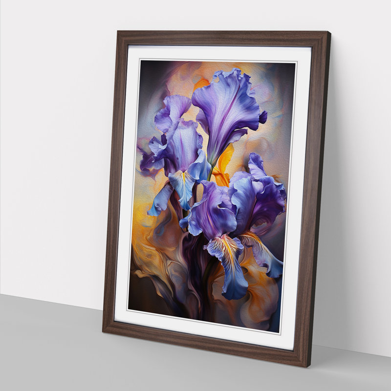 Iris Flower Modern - Single Picture Frame Print on Wood, Walnut Framed, 64cm H x 46cm W x 2cm D