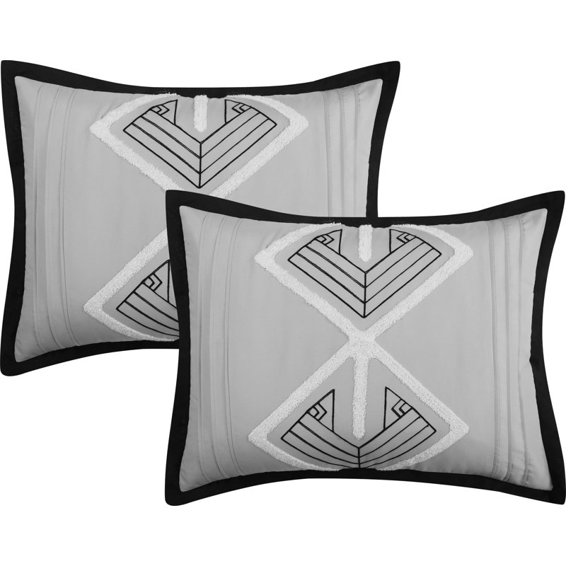King Black and Grey Geometric Microfiber Comforter Set