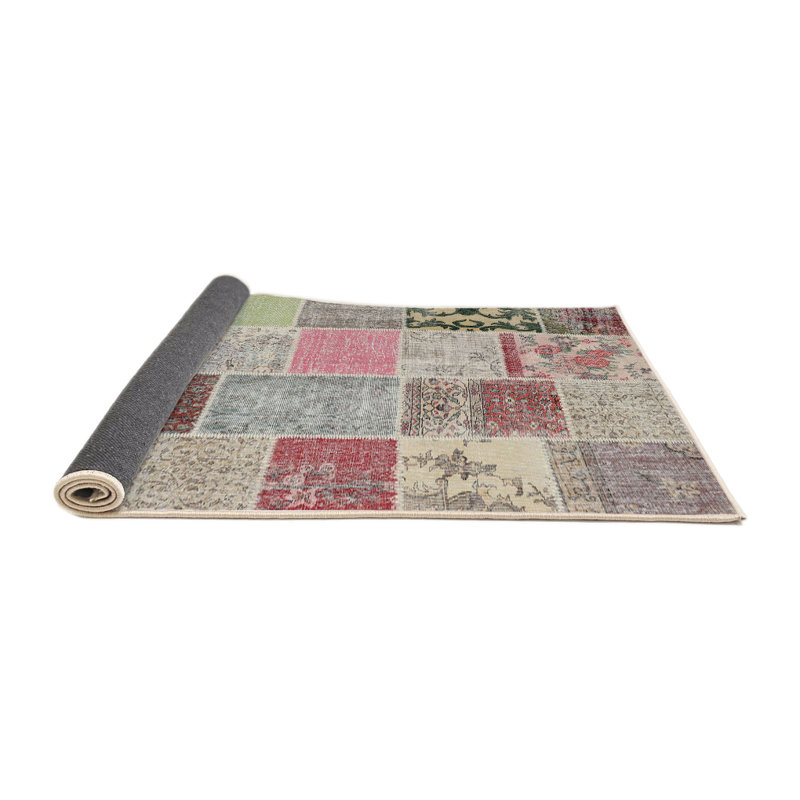 Tapis gris/rose/beige contemporain, Rond 8 pi