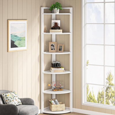 70.87" Tall 6-Tier  White Corner Bookshelf Storage Shelf For Living Room & Office