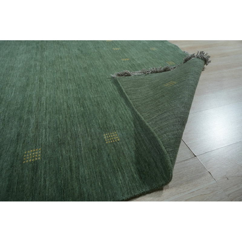Tapis vert en laine fait à la main Laine Ogata, Rectangulaire 4 pi x 6 pi