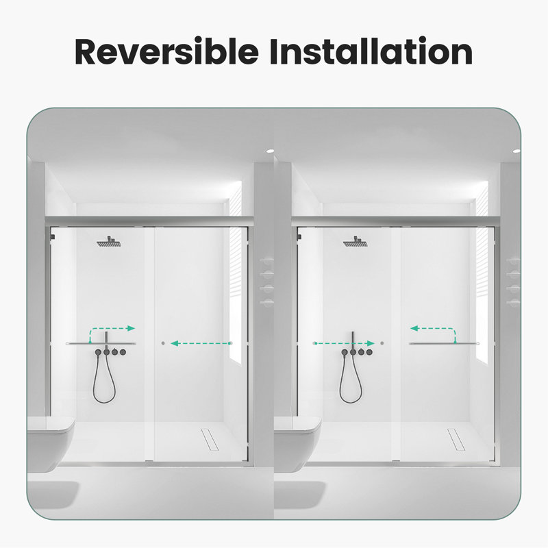 56"-60"W*72" H Semi-Frameless Double Sliding Shower Door, Bypass Shower Door, 1/4" (6Mm) Thick SGCC Tempered Glass Door