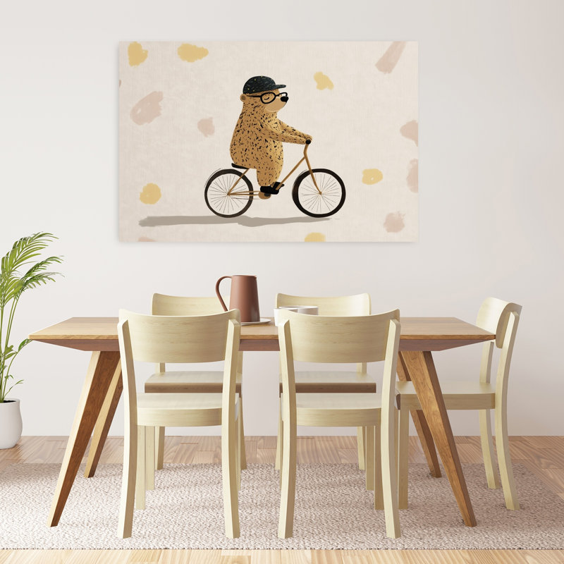 Ours sur un vélo, impression d'artiste minimaliste ludique, H 32 po x l 48 po