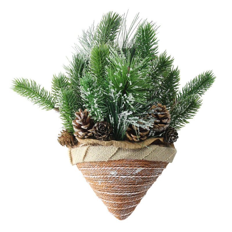 Décoration de Noël suspendue pomme de pin verte et brune 12 "avec bouts de branches 12"