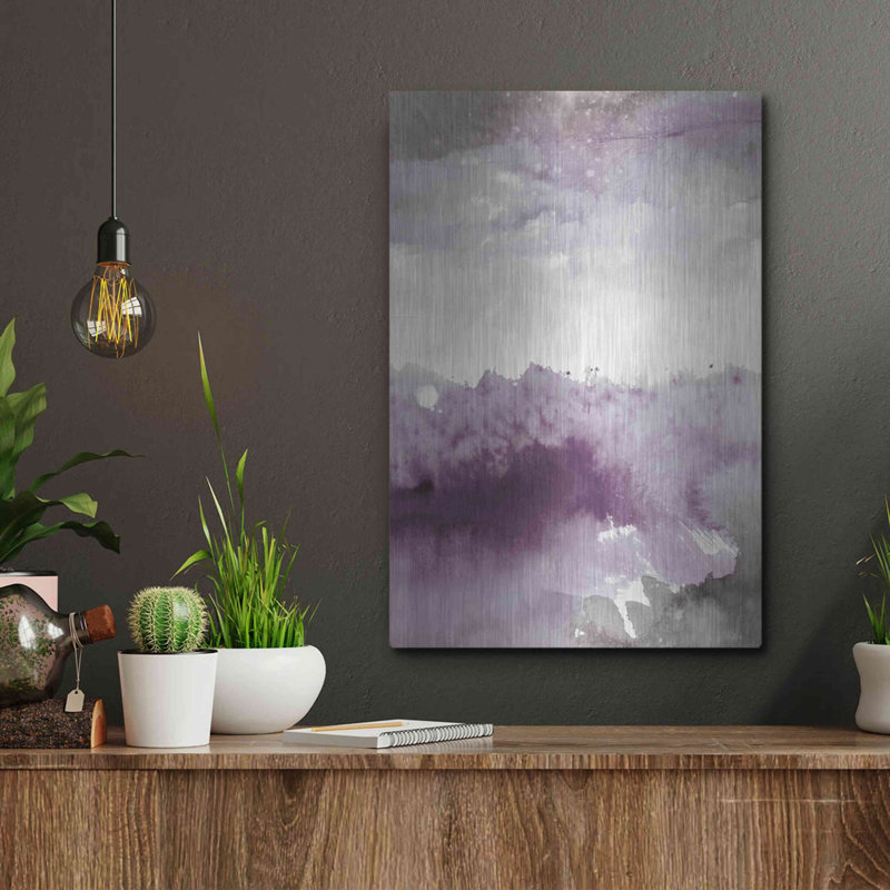 «Midnight At The Lake II Amethyst Grey Crop» par Mike Schick, art mural en métal, H 16 po x l 12 po x P 0,13 po