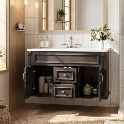 Armoire de salle de bain murale avec lavabo en céramique et style simple français