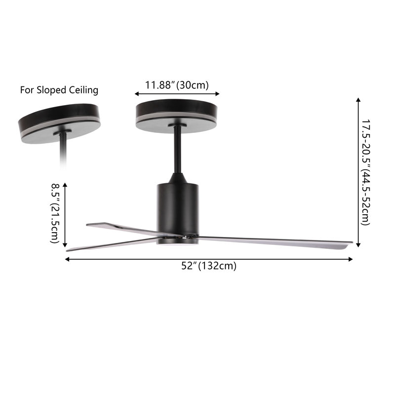 Raeed 52" 1-Light Contemporary 6-Speed Height Adjustable Integrated LED Ceiling Fan with Remote, Black
