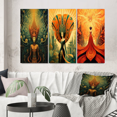 Goddess Dreams In Retro Colors II - Fashion Woman Art Set Of 3 Pieces