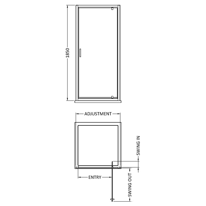Rene 1850mm H Pivot Framed Shower Door with Clear Glass, 185cm H x 760cm W x 20cm D