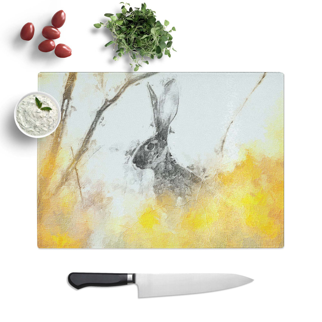 Tempered Glass Alert Hare in the Meadow Chopping Board