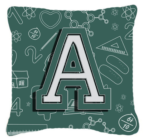 Coussin décoratif intérieur/extérieur au dos initial du monogramme à l’école, A, 14" H x 14" L x 4" D
