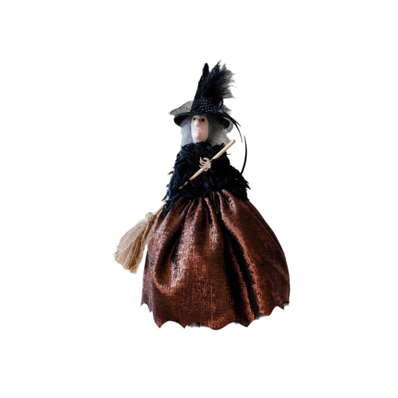 Sorcière d'Halloween avec ornement balai, tablier décoratif en tissu pour fête festive, brun, Brown
