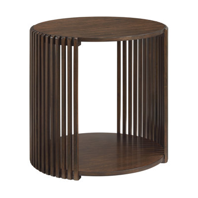 Estie Round Wood Slatted End Table With Open Shelf