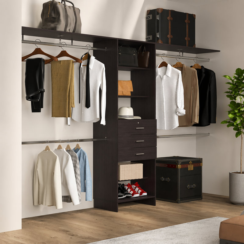 Système de placard, 3 tiroirs, 5 tablettes, Noir
