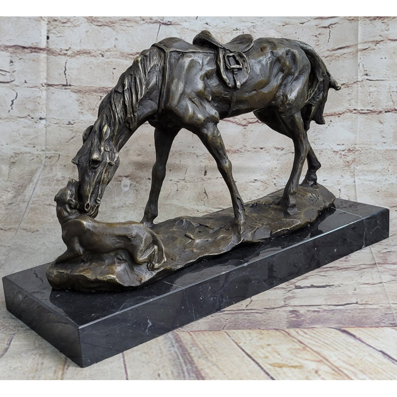 Statue de bronze Virla Friendship entre cheval et chien, décor équestre