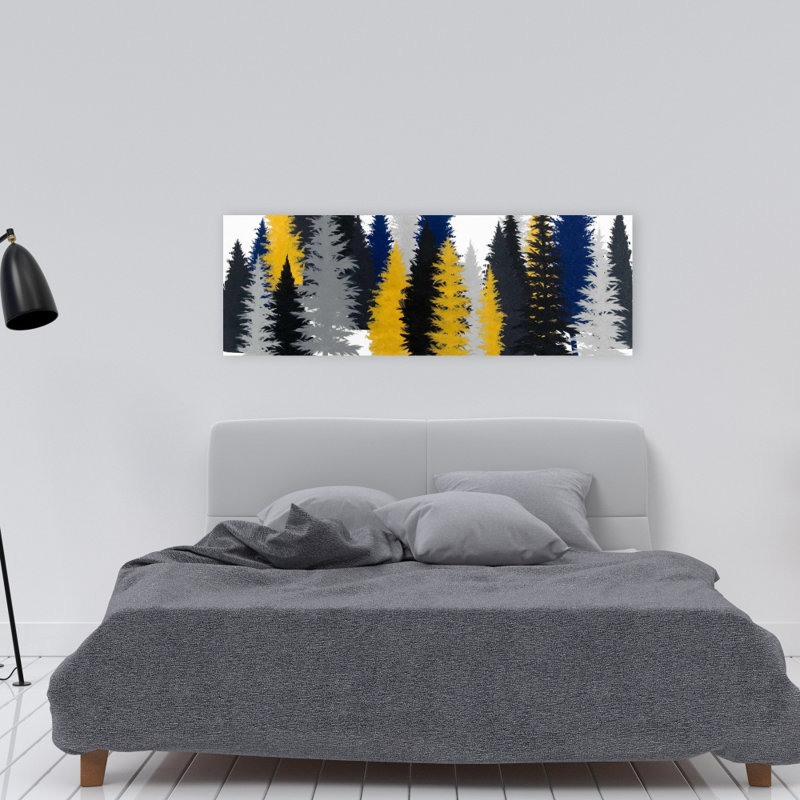 Toile de sapin doré - bleu, décoration murale rustique, H 16 po x l 48 po