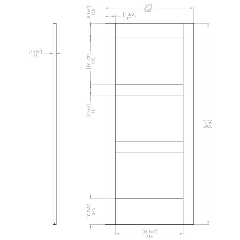 37'' x 84'' Solid + Manufactured Wood Glass without Installation Hardware Kit Barn Door