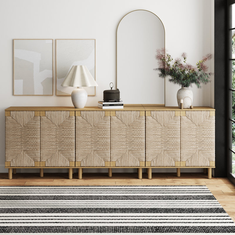 Debets Accent Cabinet Set with Adjustable Shelves and Solid Wood Base, Light Brown
