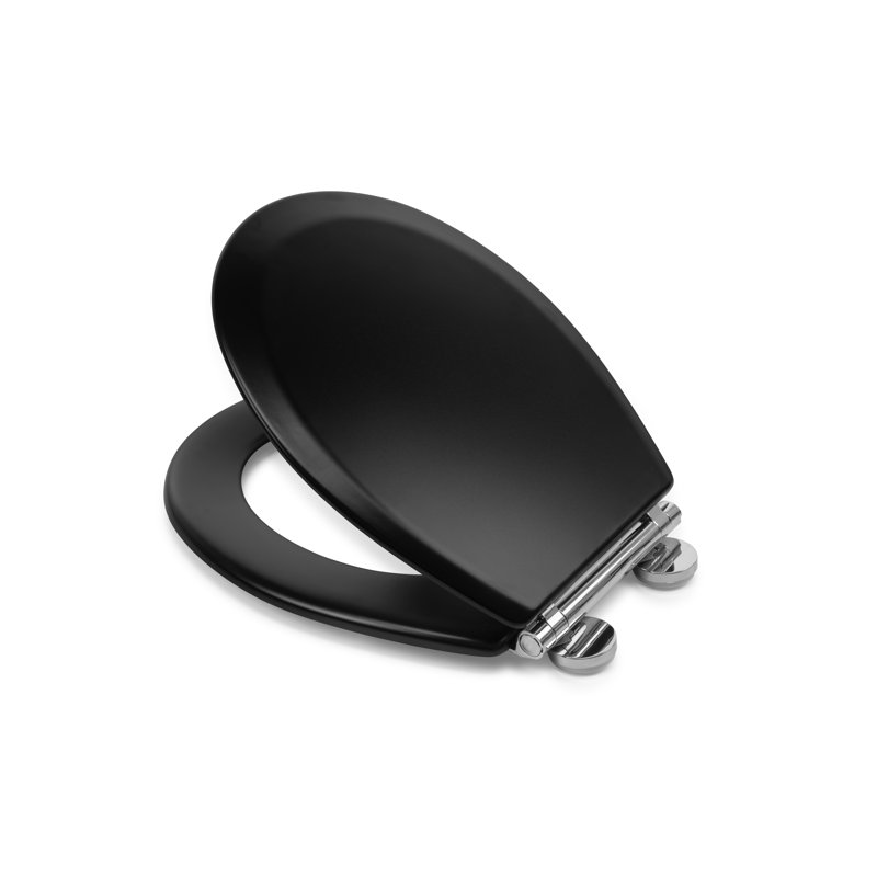 Croydex Lene Flexi-Fix Matt Black Soft Close Toilet Seat - Quick Release Button for Easy Cleaning and Adjustable Hinges to fit All Standard Toilets with Top and Bottom Fixings, Antibacterial (Black)