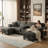 U-Shaped Corduroy Sectional Sofa, Cloud Comfort With Storage Ottomans & USB/Type-C Ports-Gray-614705548