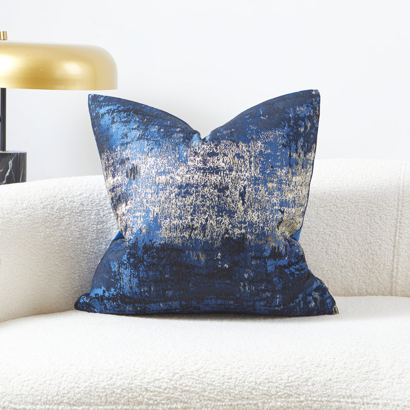 Navy and Gold Jacquard Velvet 20" Throw Pillow Cover