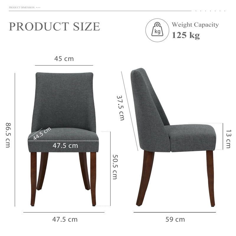 Parsons Upholstered Dining Chair Solid Wood Side Chair - Comfort & Style for Modern Homes, 47.5 x 59 x 86.5 cm, Dark Grey