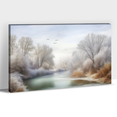 «Snowy Landscape», art mural sur toile pour le salon, bureau de chambre à coucher, forêt d'hiver, scène de rivière, impressions sur toile, affiche de décoration murale de Noël en hiver 28 x 40 po, 12 po x 16 po