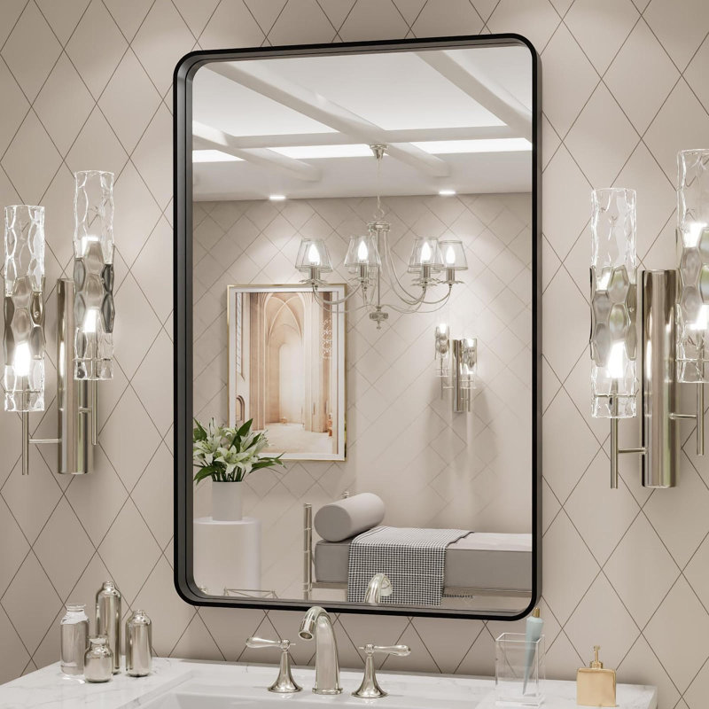 Bathroom mirror with black aluminium frame, 20'' x 30'', Rectangle, Vertical