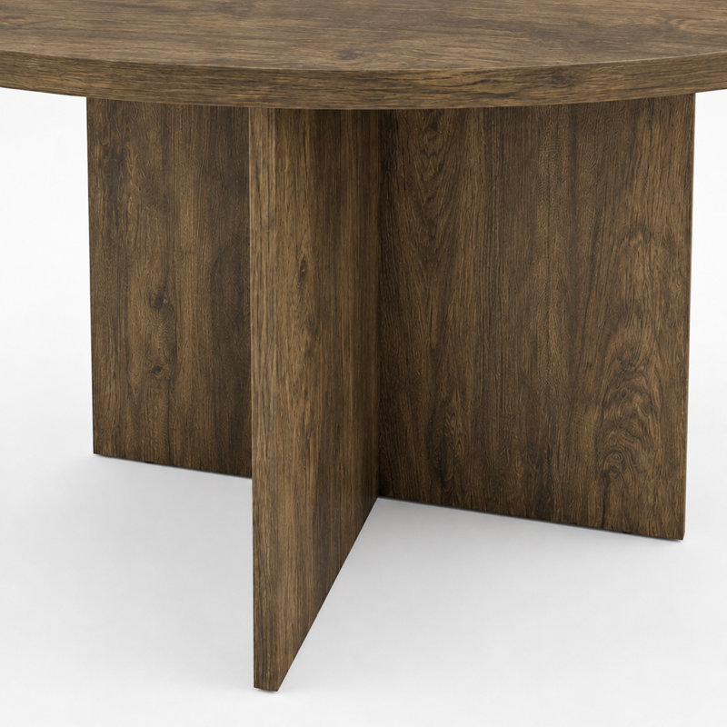 Table basse ronde rustique Heranda 35,4 po, table centrale en bois avec base en forme de croix pour salon, Brun