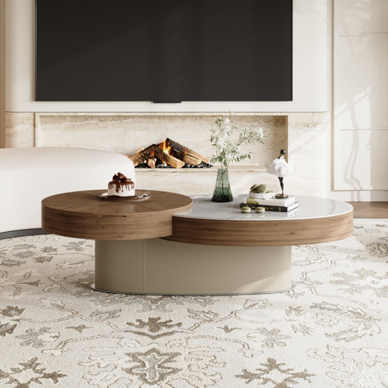 51.97" Modern Lift-Top Coffee Table, with Storage, White Glossy Stone Table top,Solid Wood Texture