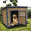 Niche pour chien en bois massif avec toit imperméable, porte et toit polyvalents à large espace