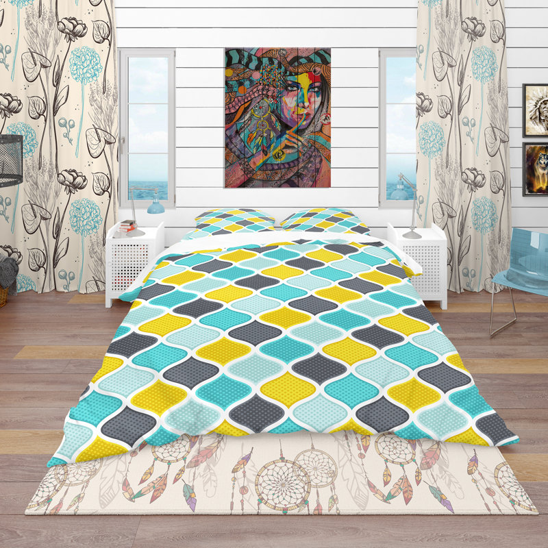 Ensemble de housse de couette bohème et éclectique, Housse de couette double / grand + 2 taies