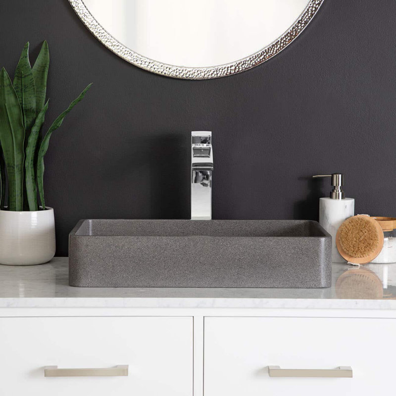 Chevington 12.88'' Concrete Rectangular Bathroom Sink, Black Sandstone