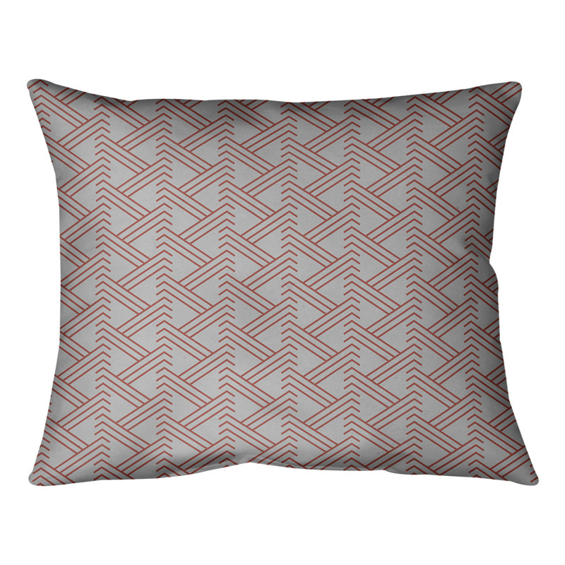 Coussin lombaire à motif Zig Zag, Gris/rouge, H 10 po x l 14 po, Duvet / Plumes