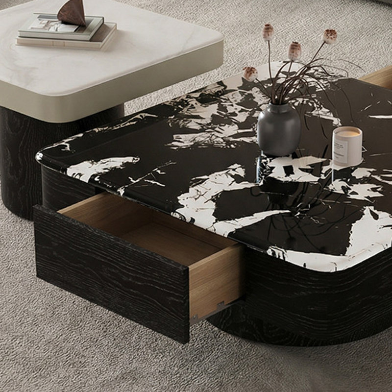 Black,White Genuine Marble Rectangular Coffee Table Sets