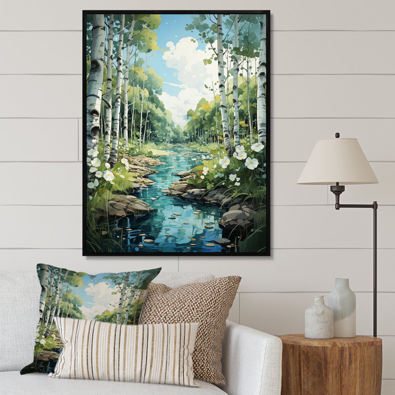 Forêt enchantée de bouleaux Travison IV, H 32 po x l 24 po x P 1 po, Cadre flottant noir