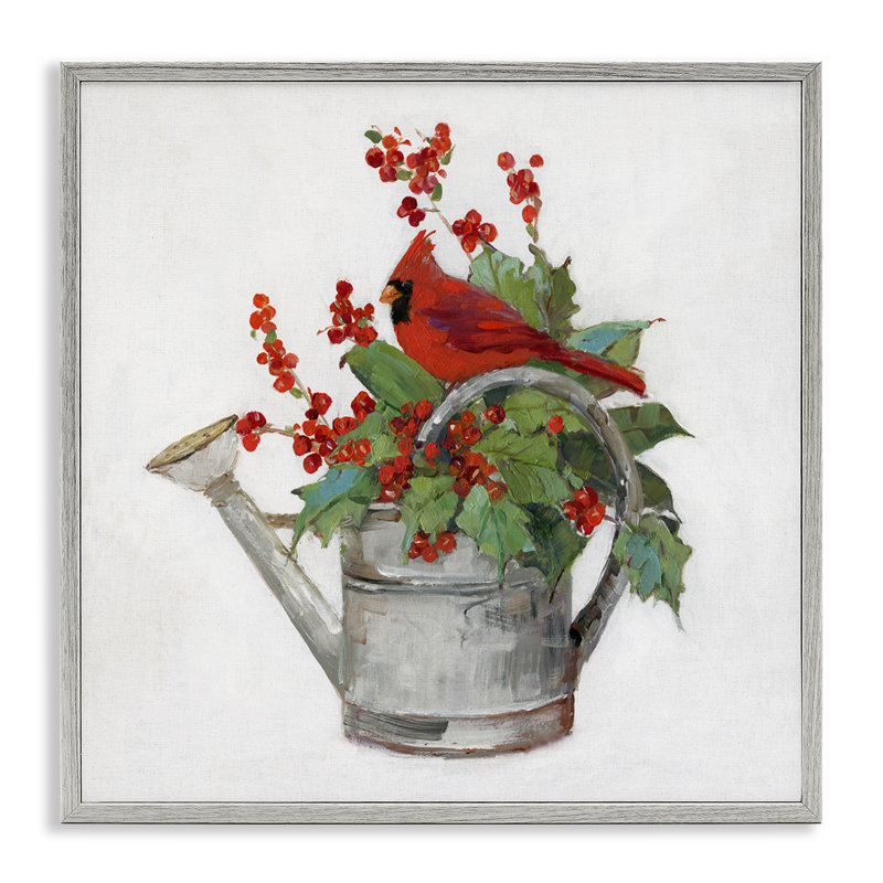 Cardinal et arrosoir encadré, estampe numérique par Sally Swatland, Estampe numérique Farmhouse, H 12 po x l 12 po