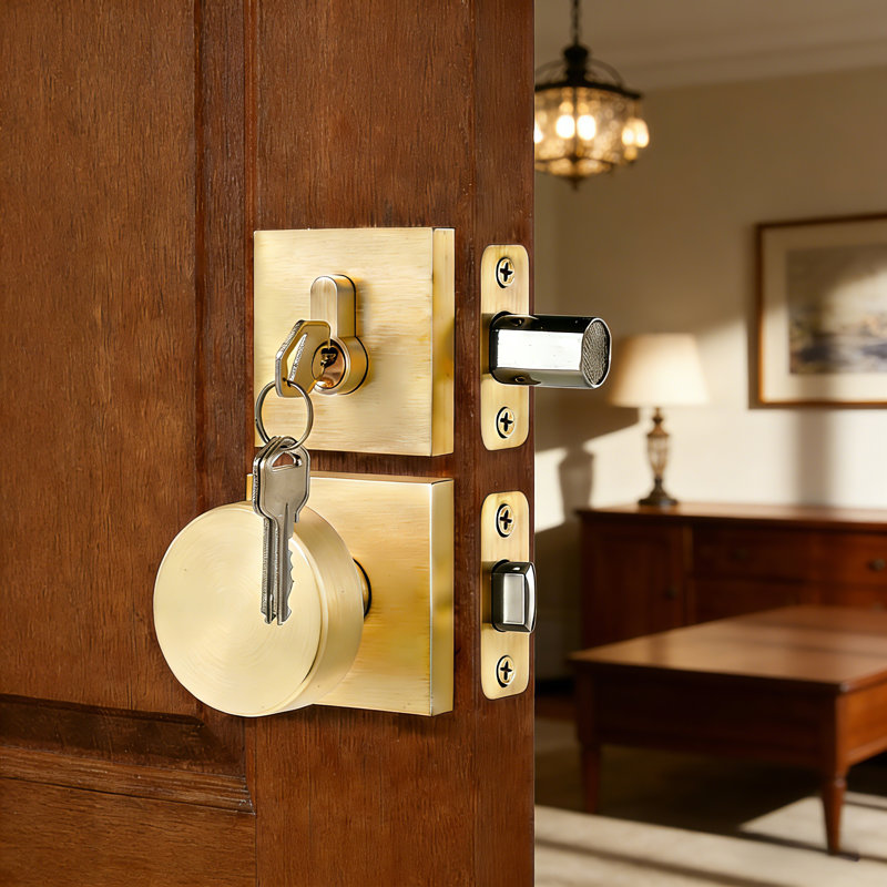Deadbolt and Passage Door Knobs Set, Satin Brass